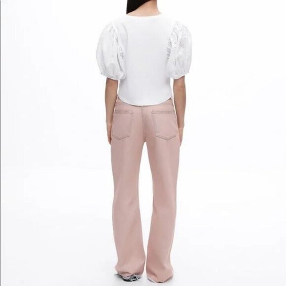 Zara Mid Rise Bootcut Jean Size 4 Pink Blue - Picture 3 of 11